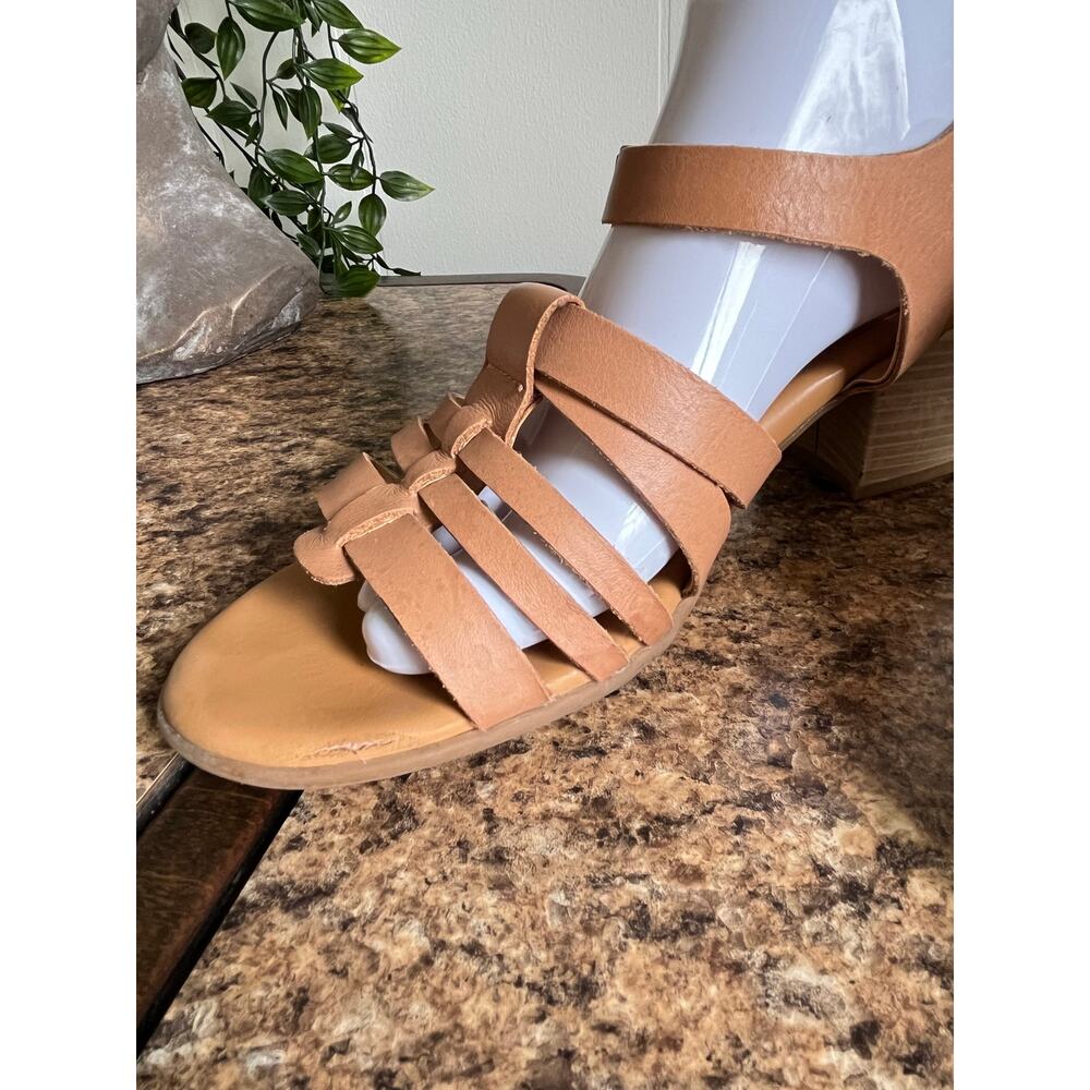 Korks by Korkease Cilla Tan Leather Strappy Sandals Heels 10 Boho Open Toe - Picture 6 of 15